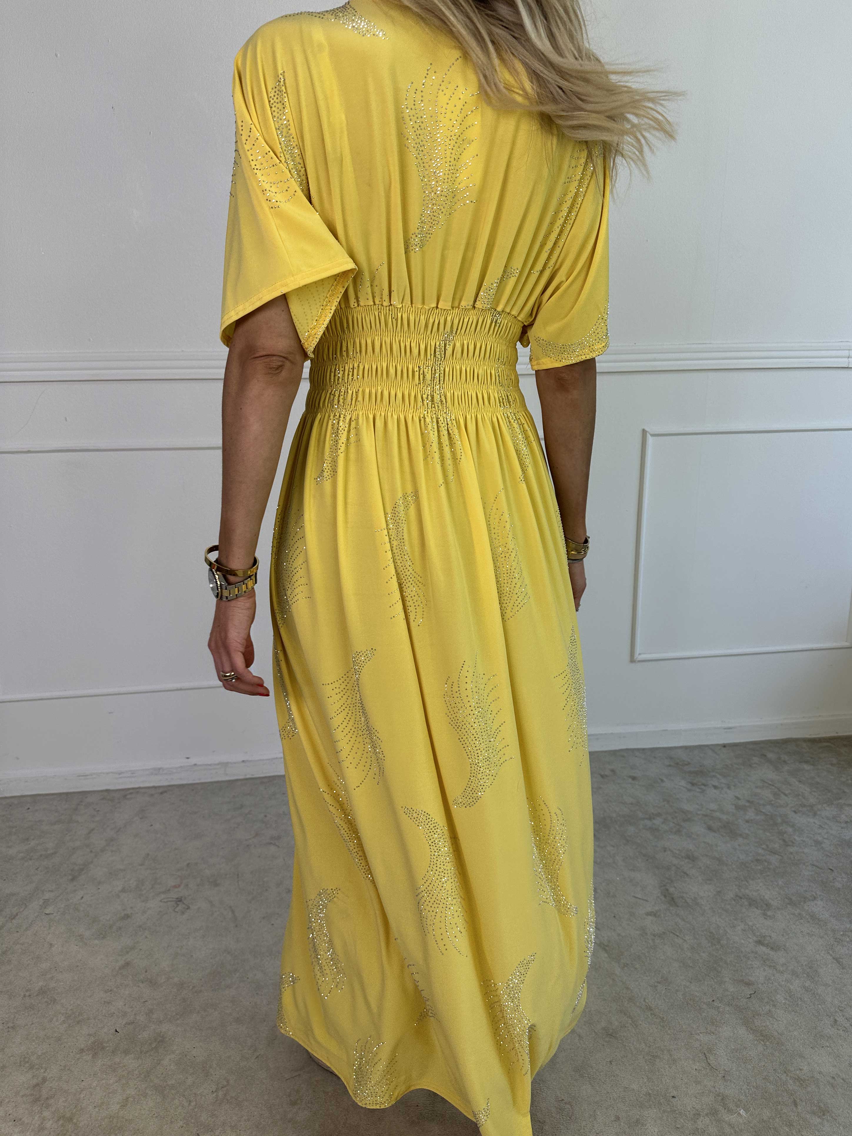 Pams Leaf Crystal - Lang elastisk kjole med mønster af similisten